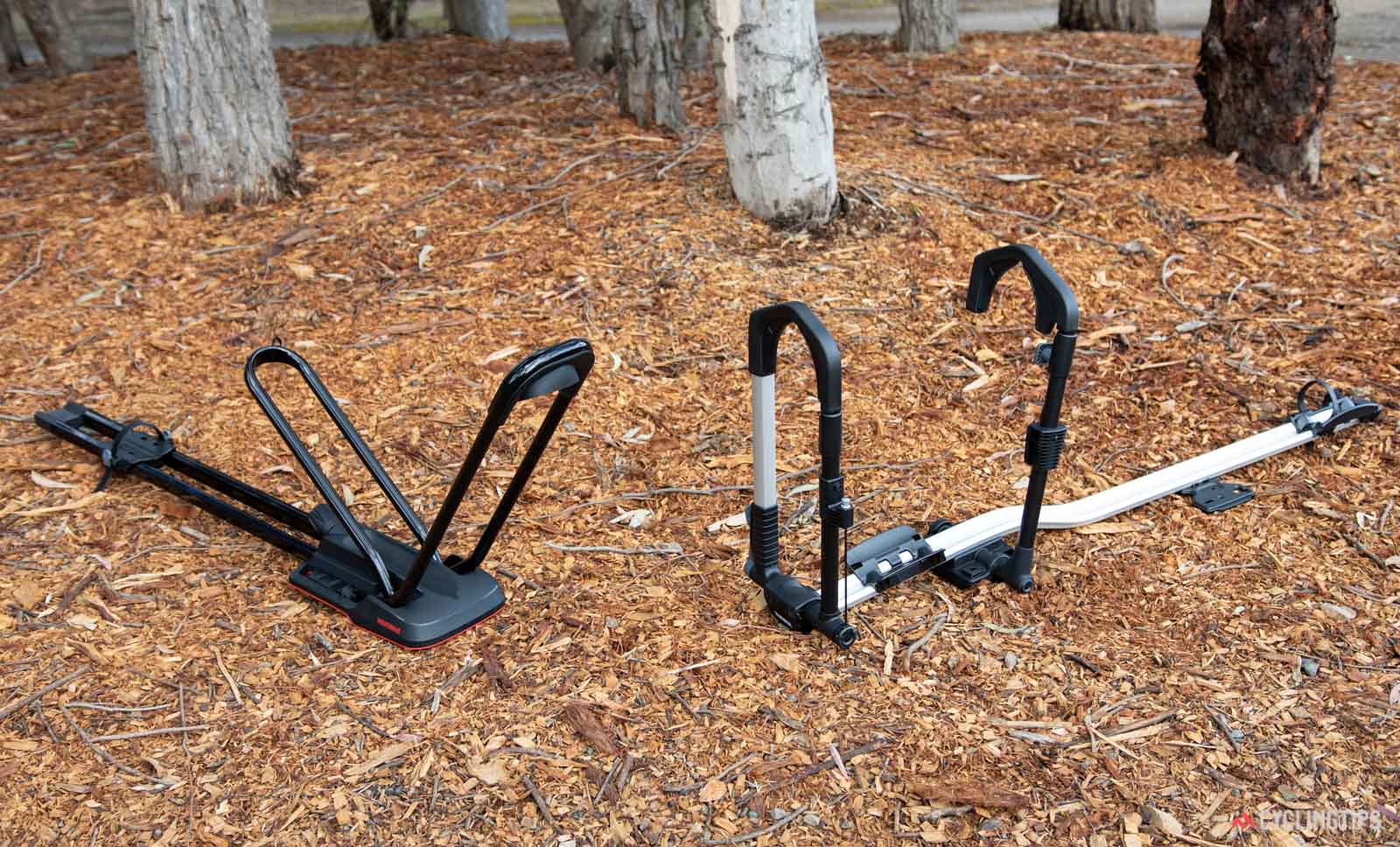 Yakima HighRoad versus Thule UpRide bike carrier review on ground