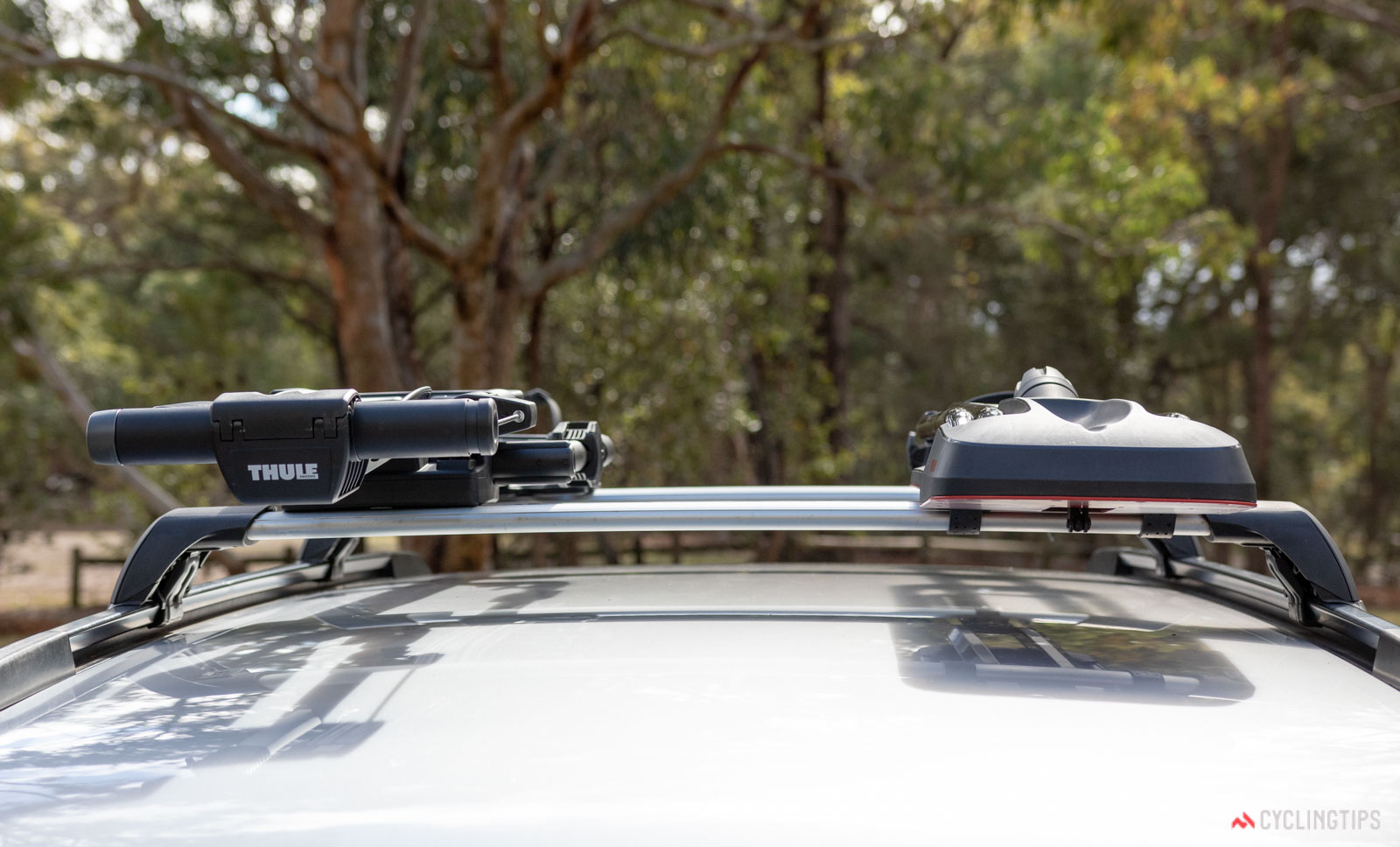 akima HighRoad versus Thule UpRide bike carrier review front on perspective